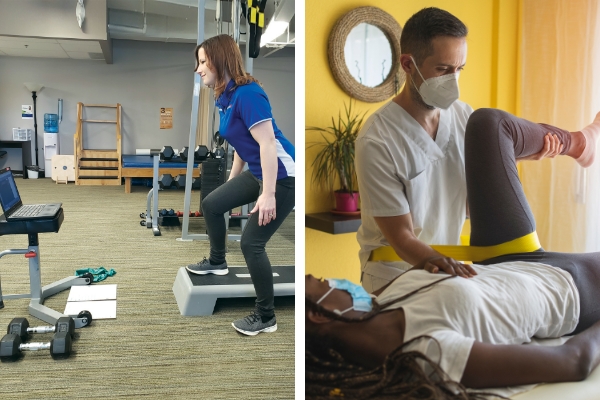 hybrid care - two images of clinicians illustrating hybird care